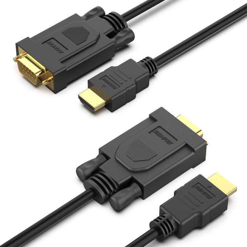 BENFEI 2 Pack HDMI to VGA 6 Feet Cable, Uni-Directional HDMI (Source) to VGA (Display) Cable (Male to Male) Compatible for Computer, Desktop, Laptop, PC, Monitor, Projector, HDTV, Raspberry Pi, Roku - Image 1